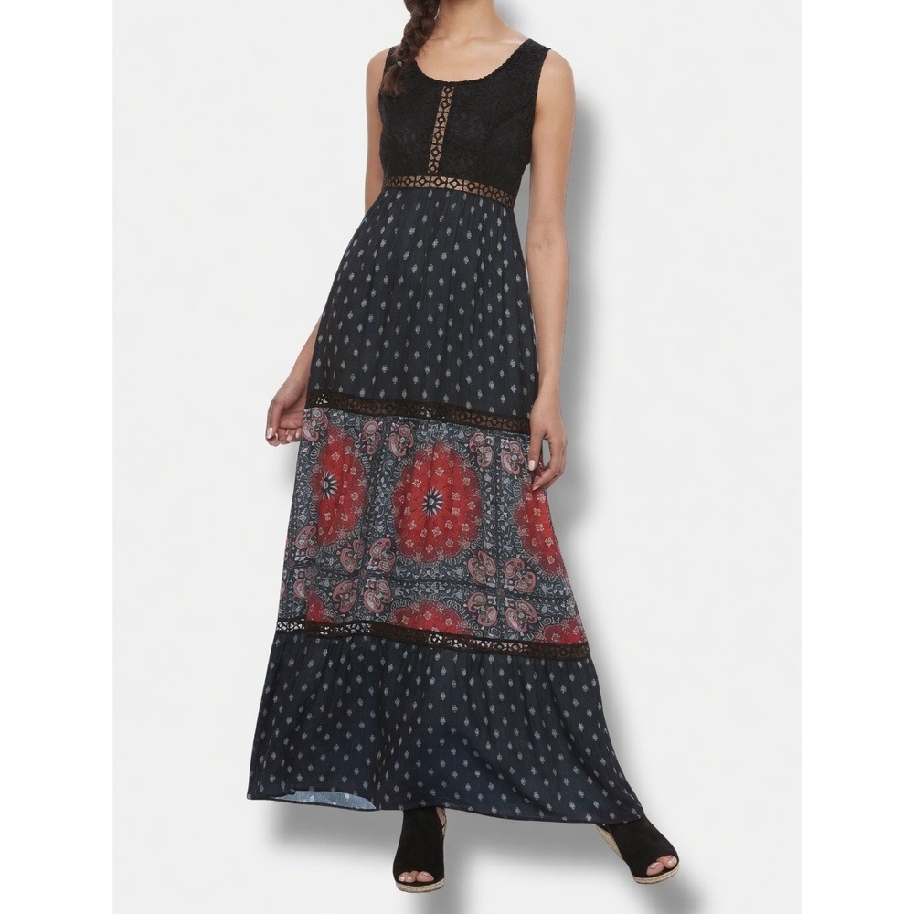 Pirates Of The Caribbean Dress M 8 Disney Maxi Lace Bodice Tiered Paisley  Red